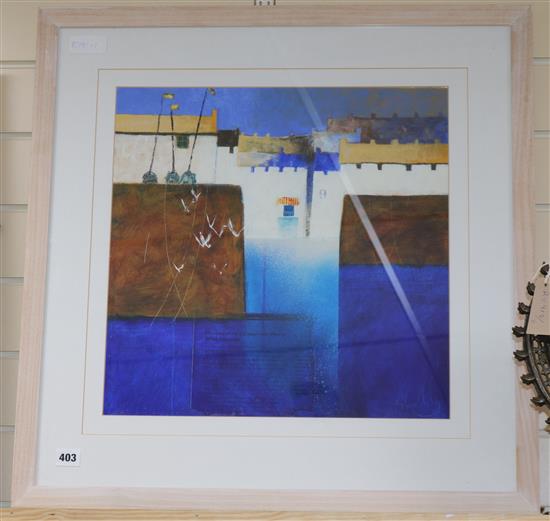 Glynne Macey, mixed media, Bright Harbour, signed 46 x 46cm